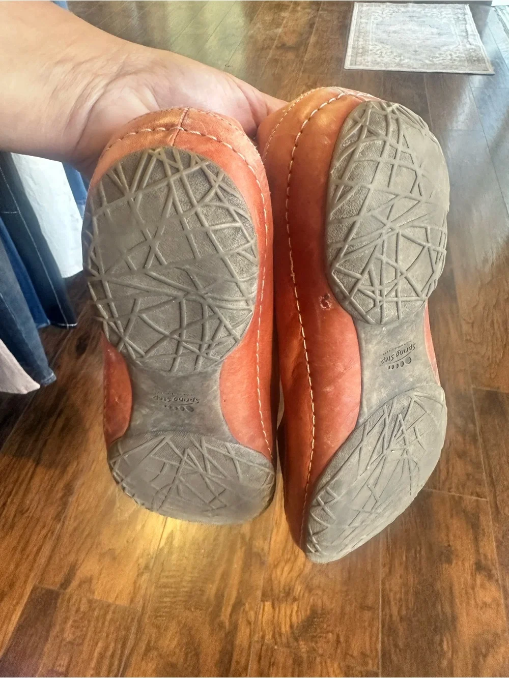 Leather Mary Jane Flats in Coral-Tan with Strap